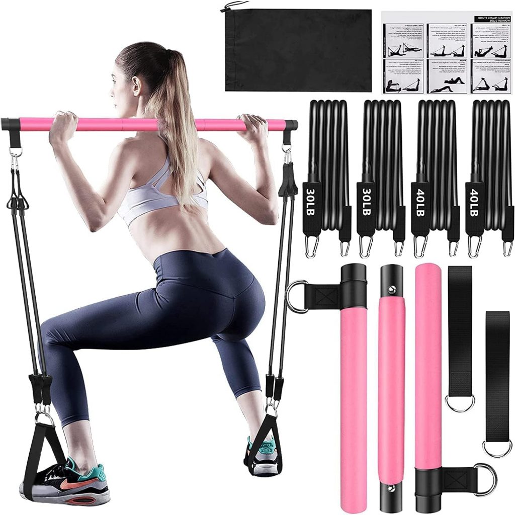 Bbtops Pilates Bar Kit with Resistance Bands,3-Section Pilates Bar with Stackable Bands Workout Equipment for Legs,Hip,Waist and Arm,Exercise Fitness Equipment for Women Men Home Gym Yoga Pilates