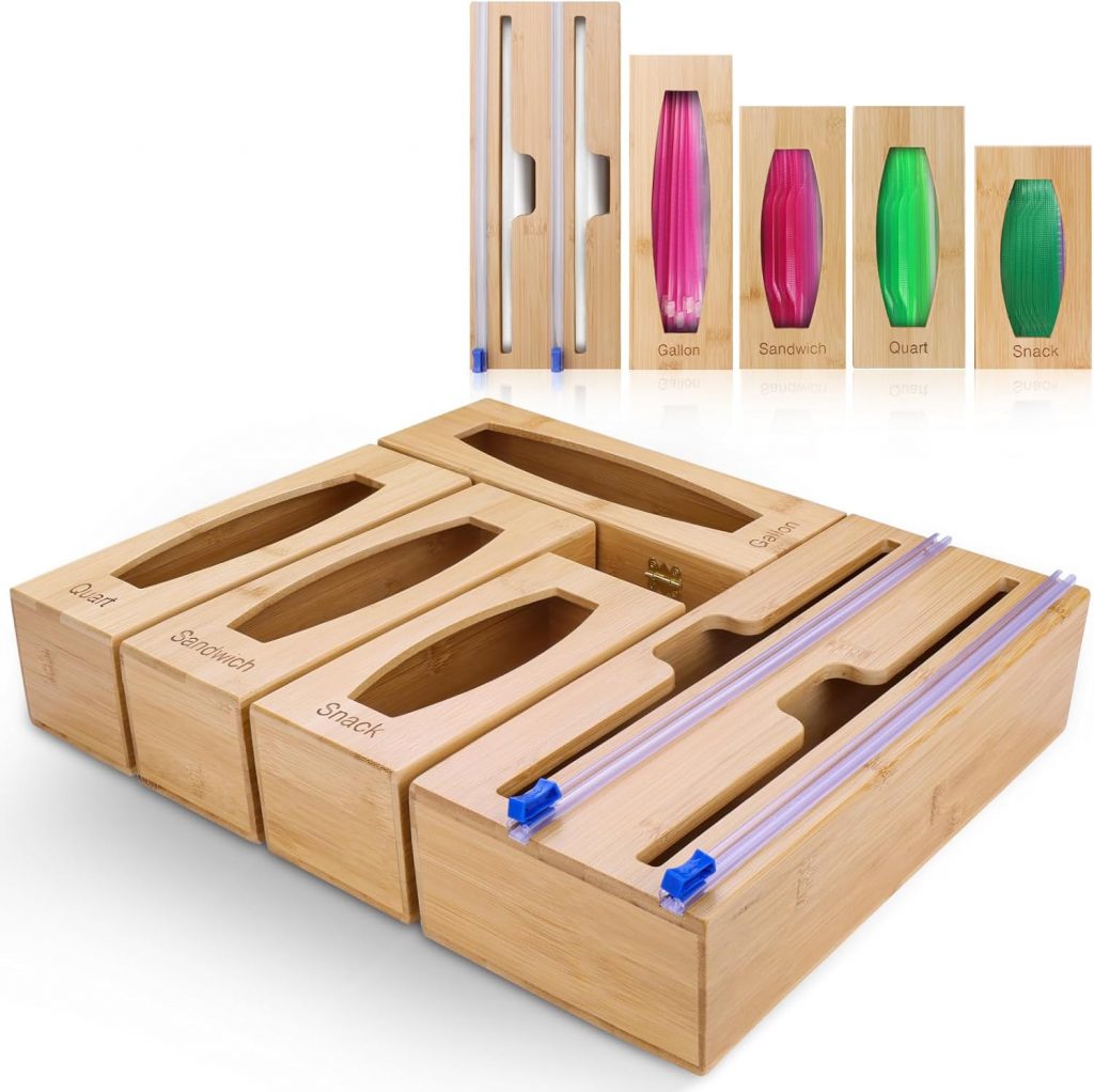 Gamtik Individual Storage Bag Organizer for Kitchen Drawer, with Foil and Plastic Wrap Organizer for Kitchen Organizers and Storage, for Gallon, Quart, Sandwich, Snack