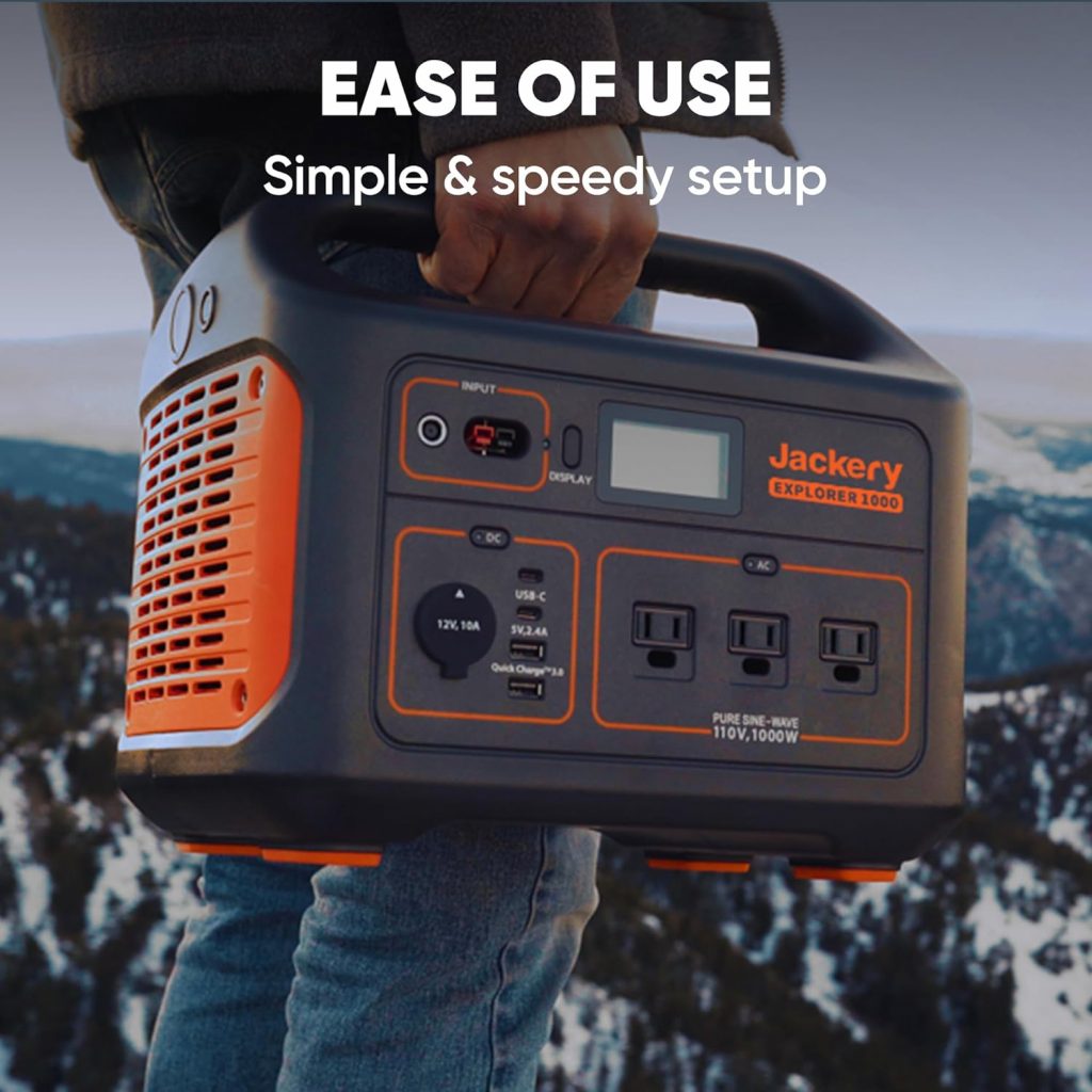 Jackery Solar Generator 1000, Explorer 1000 and 1xSolarSaga 100W Solar Panel with 3x110V/1000W AC Outlets, Solar Power Generator with Lithium Battery Pack for Outdoor RV/Van Camping Outages