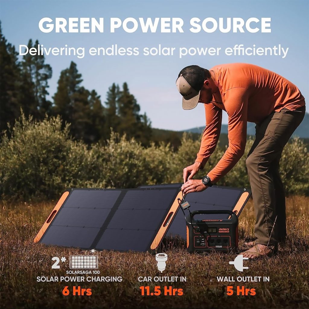 Jackery Solar Generator 1000, Explorer 1000 and 1xSolarSaga 100W Solar Panel with 3x110V/1000W AC Outlets, Solar Power Generator with Lithium Battery Pack for Outdoor RV/Van Camping Outages
