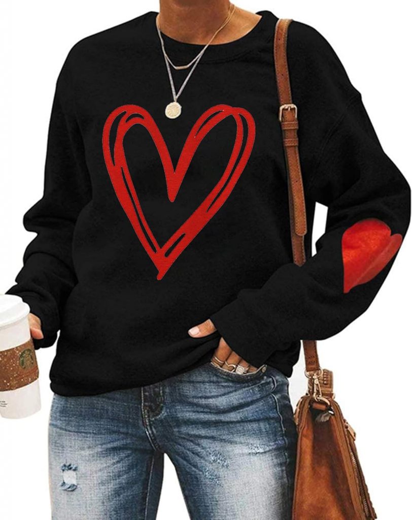 KNEYATTA Valentines Day Sweatshirt Women Love Heart Grahic Print Long Sleeve Pullover Casual Blouse Tops