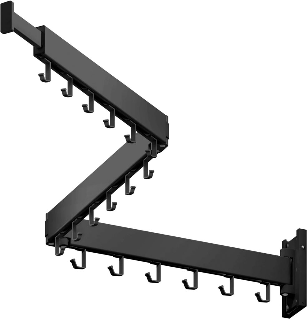 LIENAHU Aluminum Clothes Drying Rack,Laundry Drying Rack,Wall Mounted Clothes Hanger,Laundry Rack Folding,Retractable,Collapsible Clothes Hanging Rack(Hooks,Black)