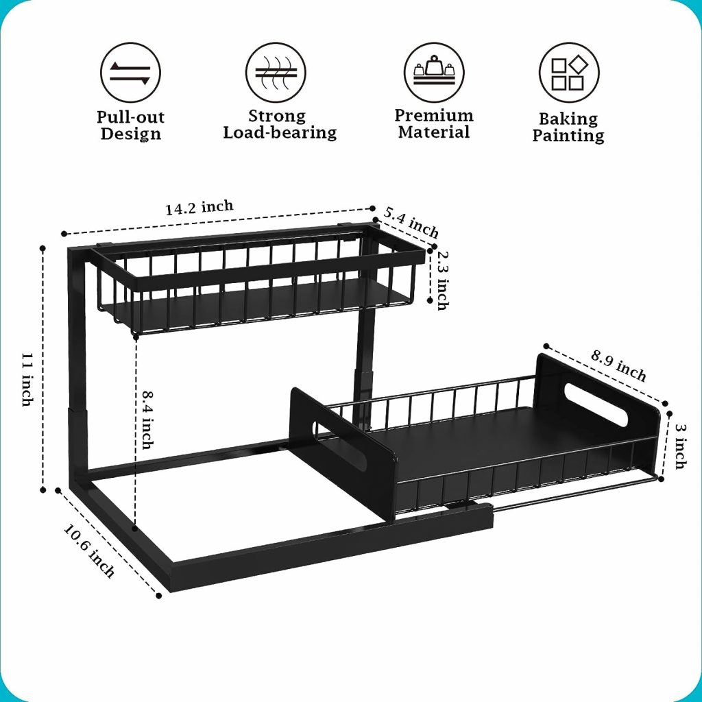 REALINN Under Sink Organizer, Pull Out Cabinet Organizer 2 Tier Slide Out Sink Shelf Cabinet Storage Shelves, Under Sink Storage for Kitchen Bathroom Cabinet