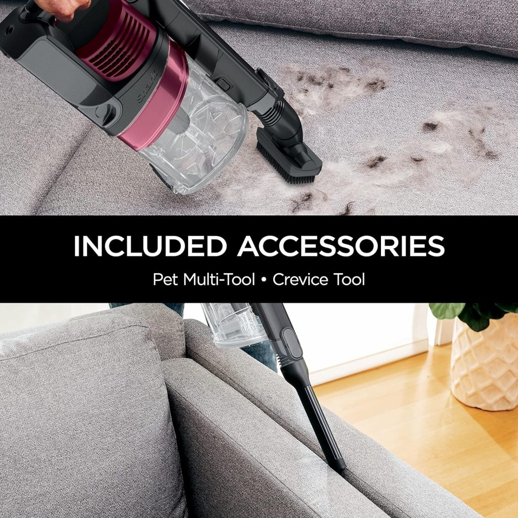 Shark IZ163H Pet Plus Cordless Stick Vacuum with Self-Cleaning Brushroll, PowerFins, MultiFLEX, Crevice Tool Pet Multi-Tool, 40-min Runtime, Raspberry