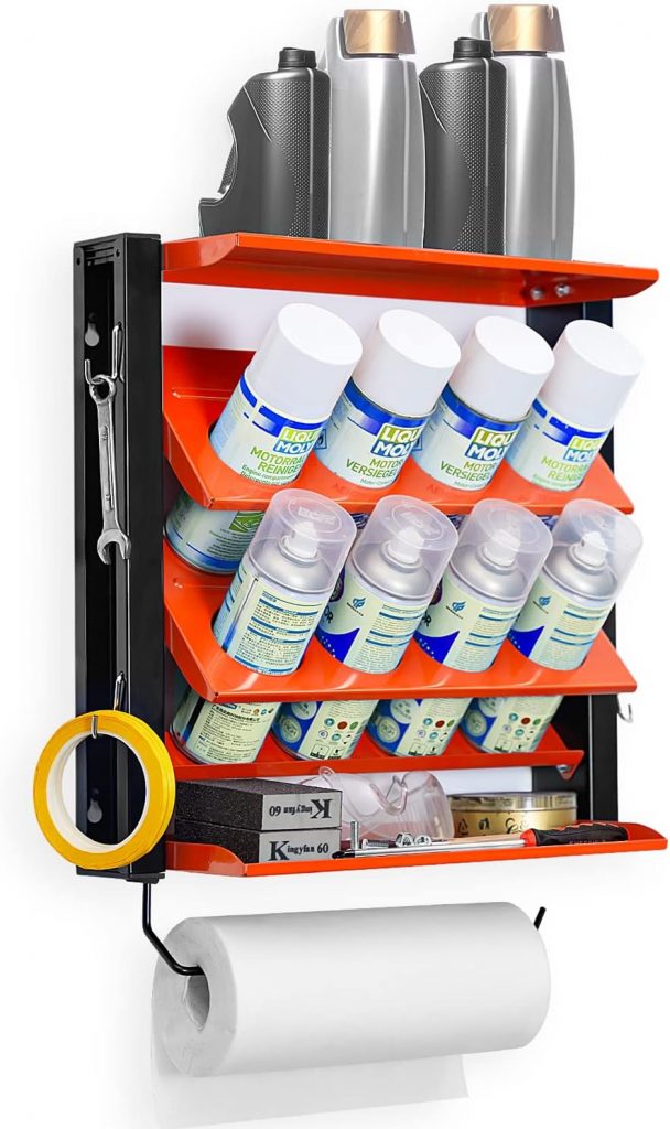 Ultrawall Spray Can Holder Rack With Paper Towel Holder, Steel Wall Mounted Spray Paint Can Rack, Garage Wall Mount Shelf, Utility Storage Rack, Tool Storage Rack, Holds 100 lbs