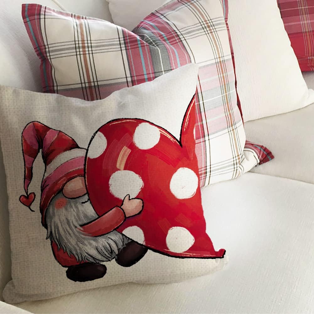 Valentines Day Pillow Covers 18x18 Set of 4 Valentines Day Decor for Home Red Polka Dots Love Heart Gnomes Happy Valentine Pillows Decorative Throw Pillows Valentines Day Decorations