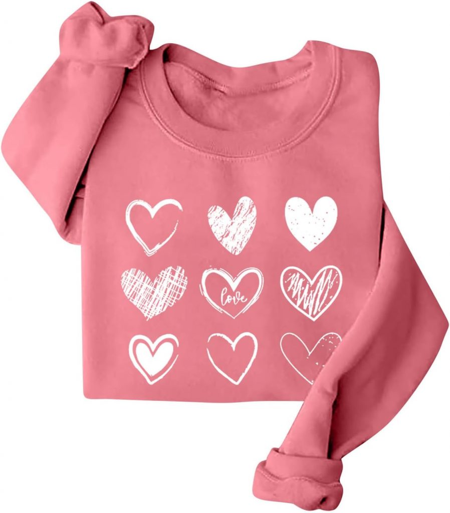 Valentines Day Sweatshirts for Women Warm Soft Fleece Lined Love Heart Graphic Pullover Winter Crewneck Long Sleeve Shirts